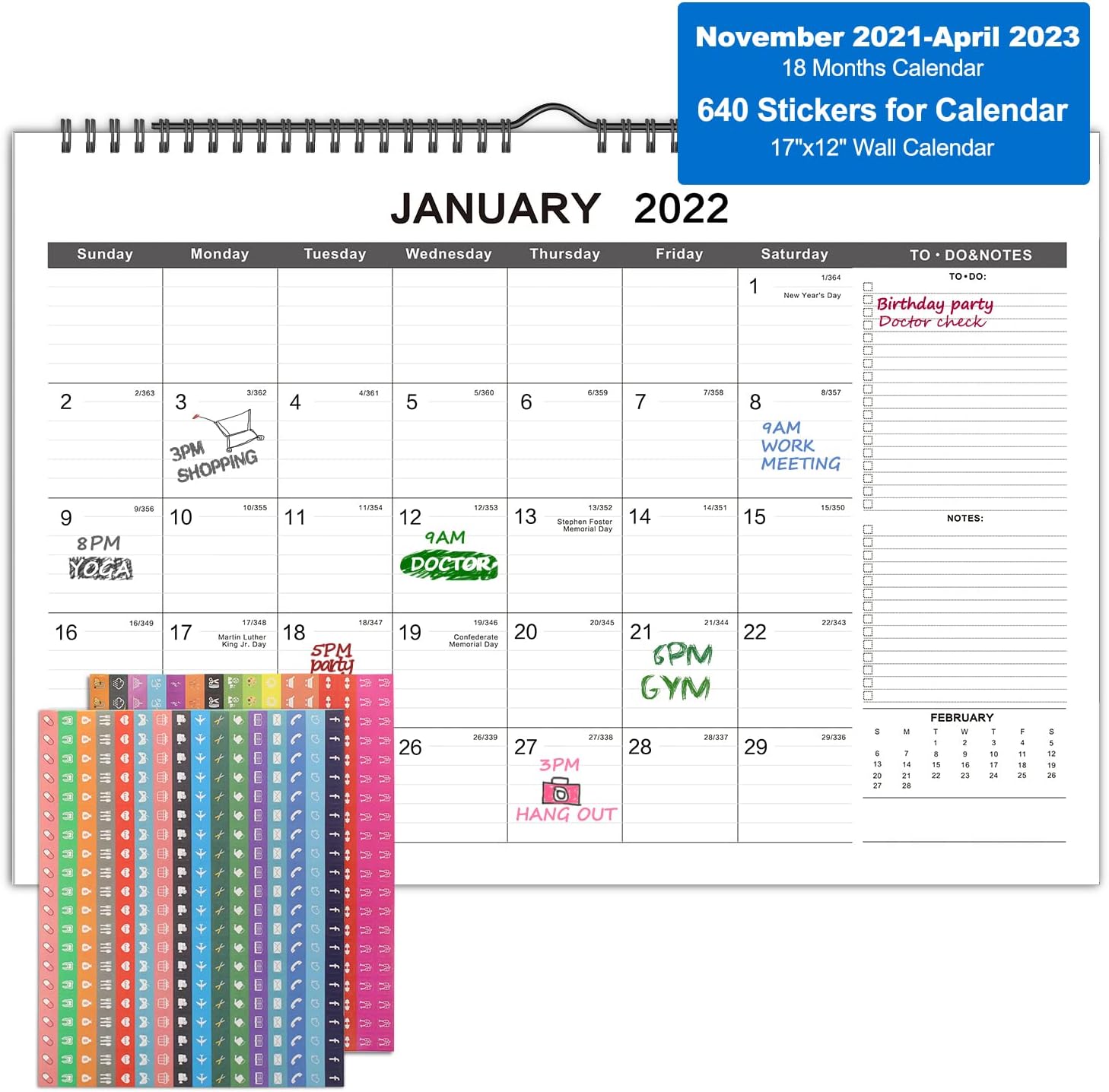 Buy 2022 Wall Calendar - 18 Months Large Desk Calendar With Julian Date, 2021 - 2023, 17 X 12, Twin Wire-Bound, Large Ruled Block With To-Do List&Notes, Thick Paper Perfect For School,